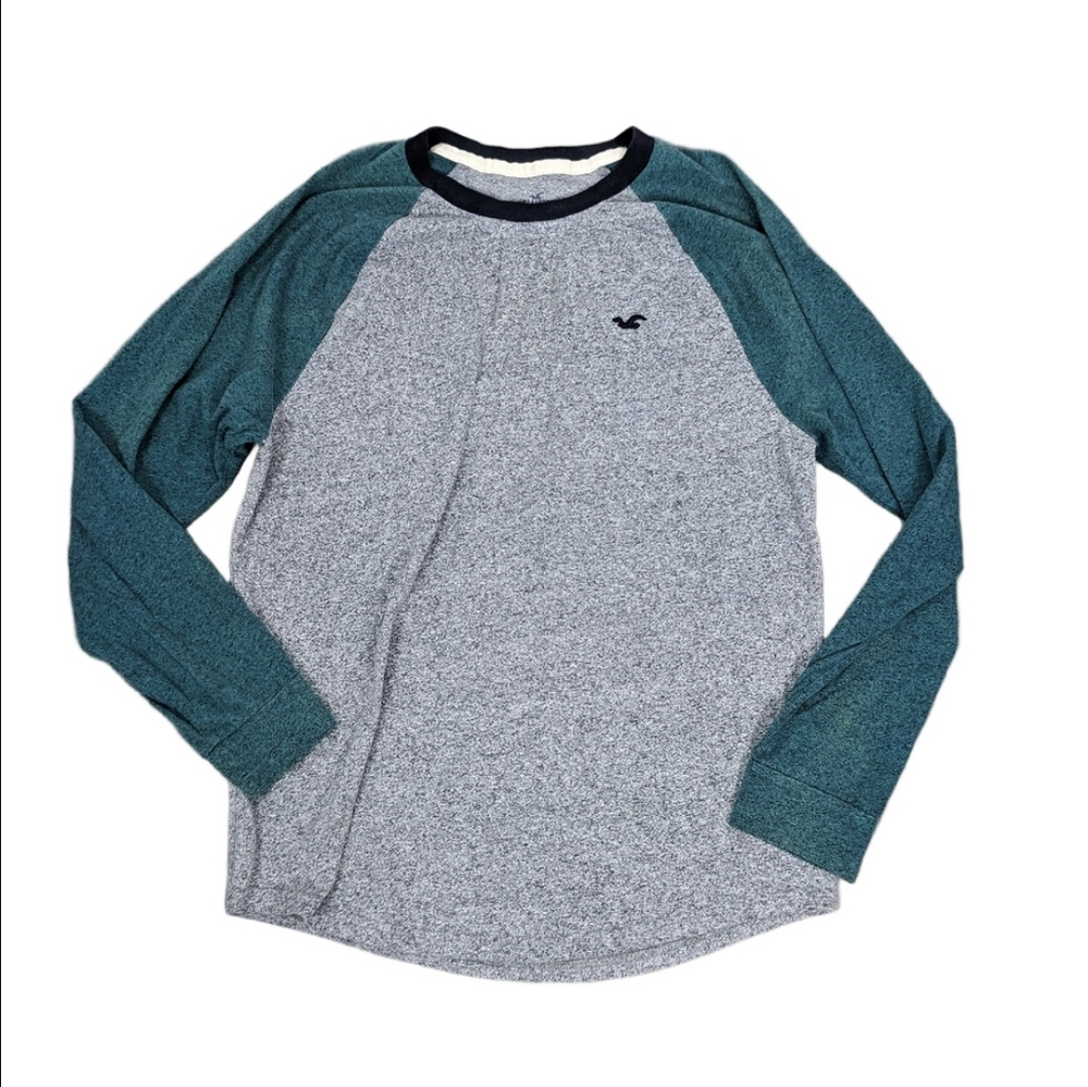 Hollister Men’s Long Sleeve Baseball Jersey Knit Shirt Size Medium Green